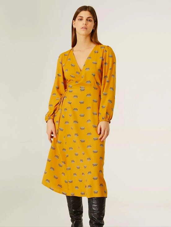 Compania Fantastica Dresses & Skirts - Compania Fantastica Aster Print Wrap Dress Midi Mustard Floral Modcloth NWOT M